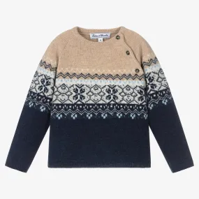 Boys Beige & Blue Wool Jumper