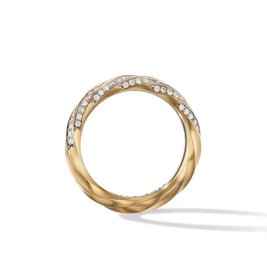David Yurman Cable Edge Band Ring in Recycled 18K Yellow Gold with Pave Diamonds