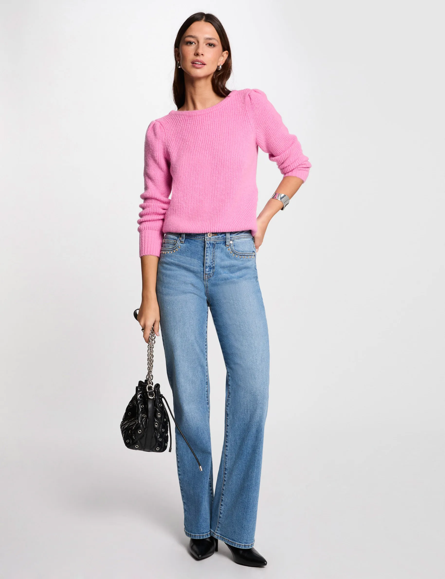 Jumper round neck long sleeves medium pink women